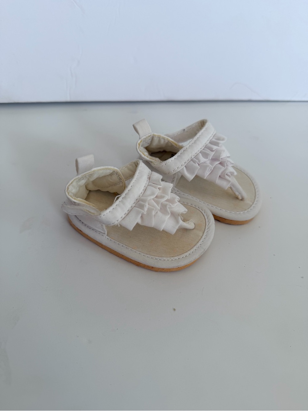 Baby White Ruffle Strap Sandals - Newborn Crib Shoes